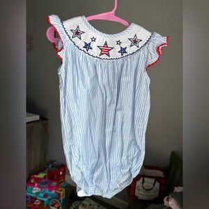 Lil Cactus 4th Of July Stars Smocked Bubble Size 2T VGUC